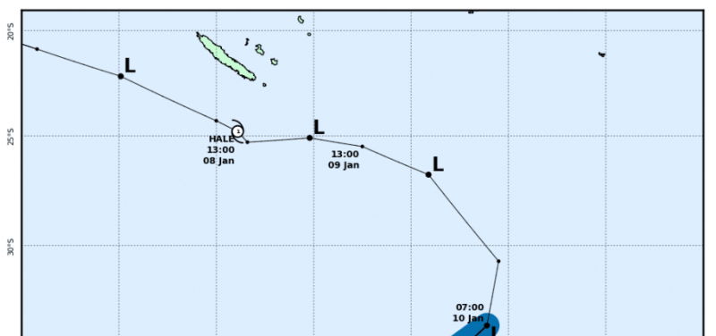 Top section of the previous picture, the track map for Cyclone Hale.